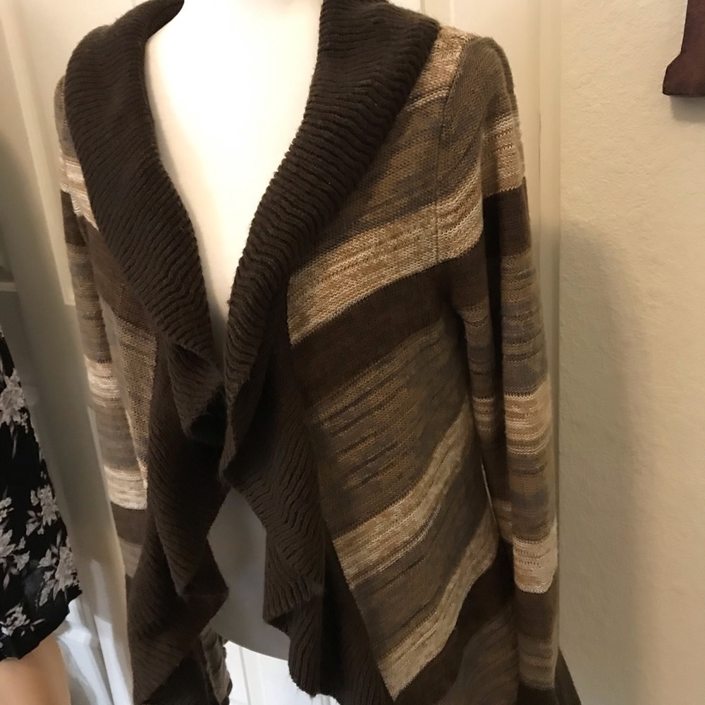 Carolyn Taylor Brown Waterfall Ruffle Cardigan S